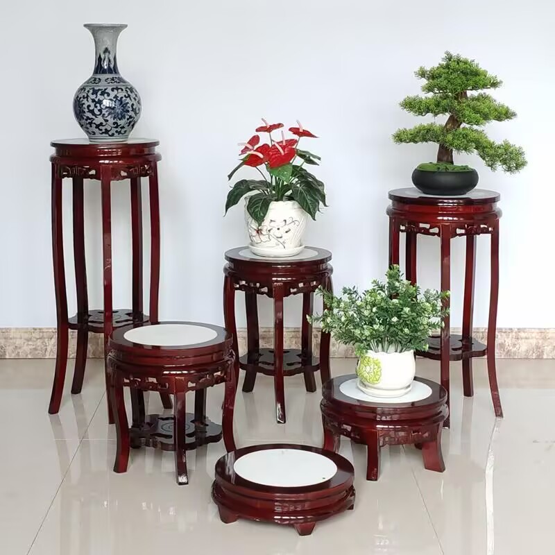 Bonsai Garden Display Stands - Mesa redonda de madeira de ébano,